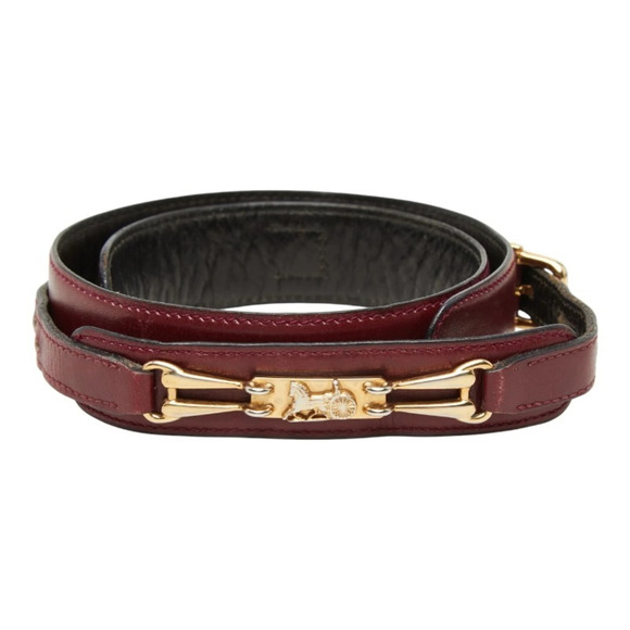 CELINE Accessories - Celine Vintage Carriage Buckle Belt, Wine Red/Bordeaux Leather, Women's CELINE